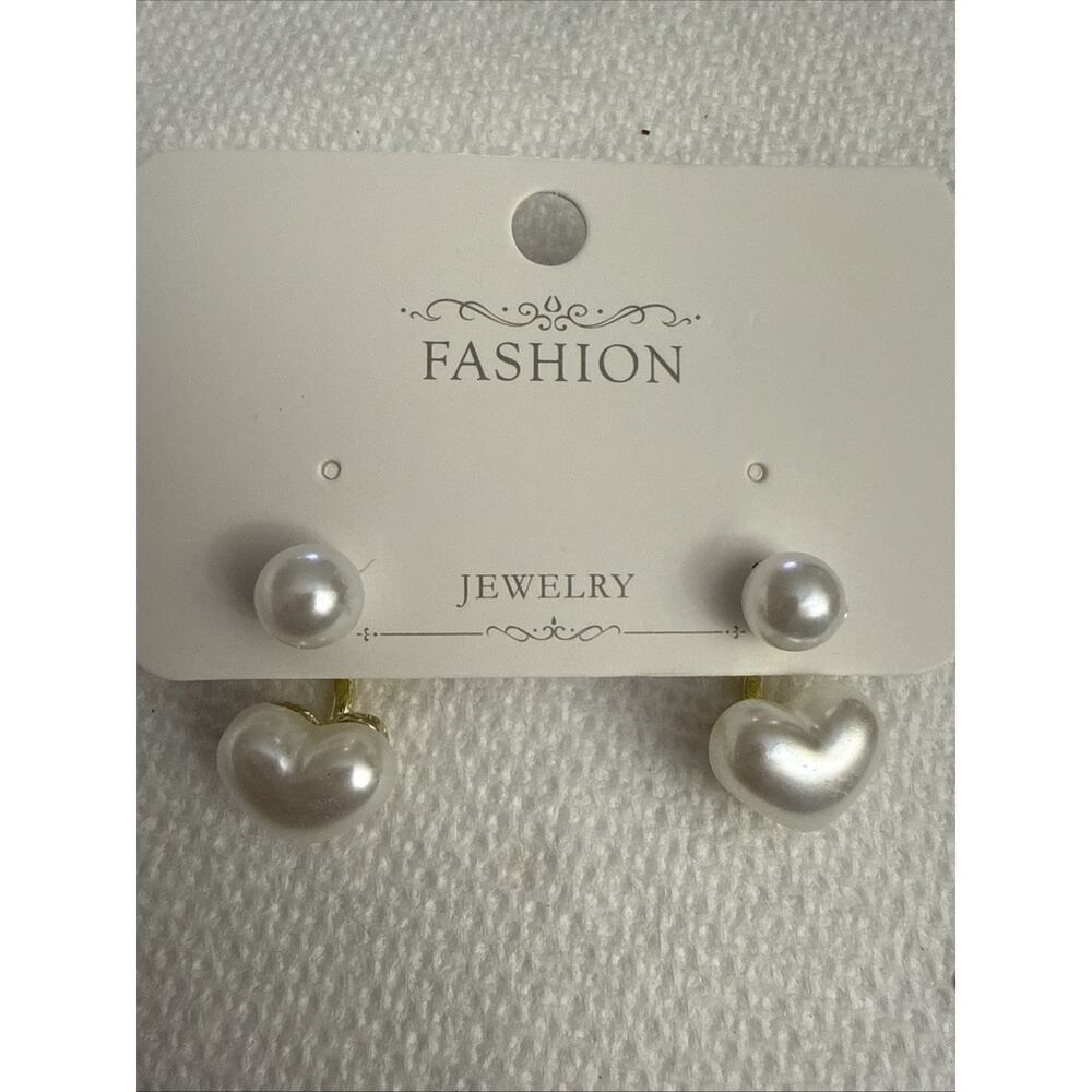 NWT Heart Shape Imitation Pearl Drop Pierced Convertible Fashion Earrings